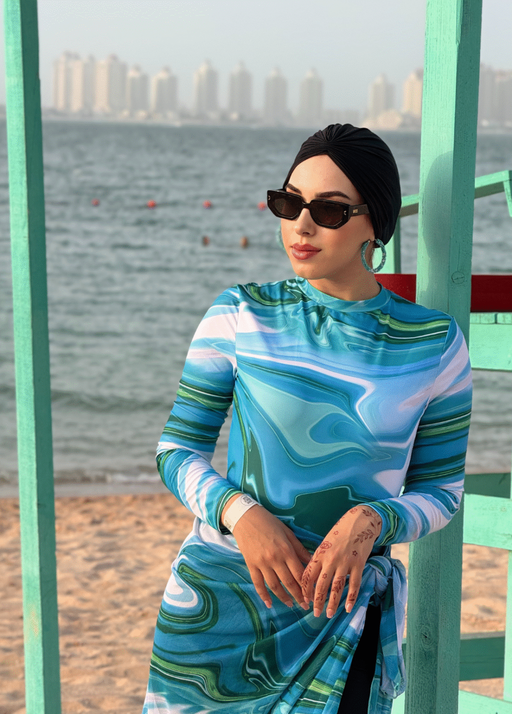 Turban Plissé Plage Noir