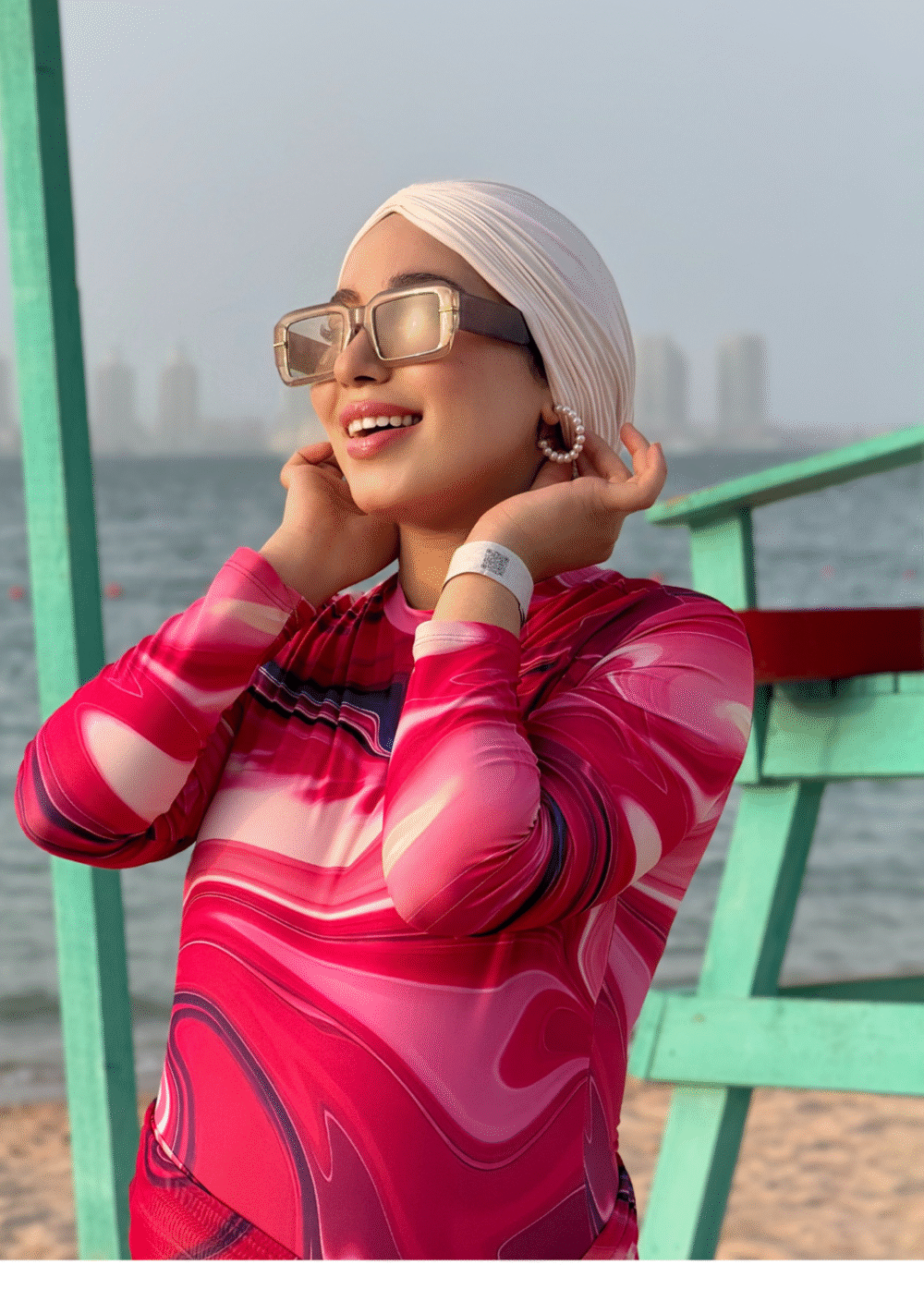 Turban Plissé Plage Saumon